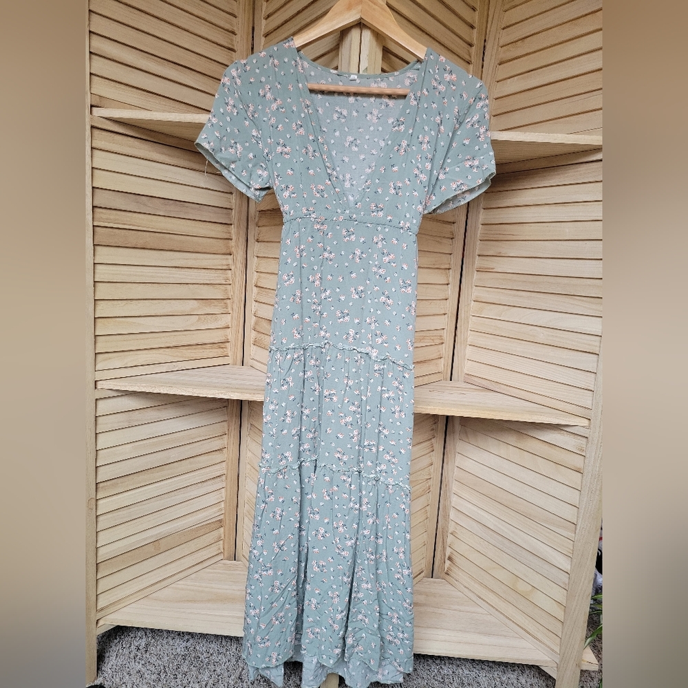 Light green floral midi dress